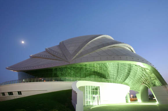 Главным элементом выставки является перекрывающаяся крыша, её элементы находят один на другой. Она сделанна из материала под названием QuadroClad™ и делает здание похожим на гигантскую морскую ракушку.
