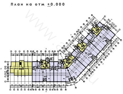 АГР 5-ти секционного многоэтажного жилого дома, план на отметке +0,000
